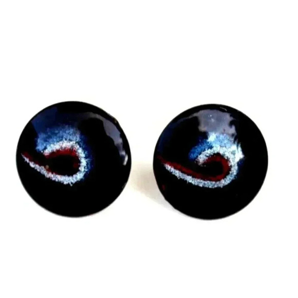 Vintage Gold Frame Retro Art Deco MCM Red White & Blue Swirl Men's Cuff Links - Picture 1 of 2